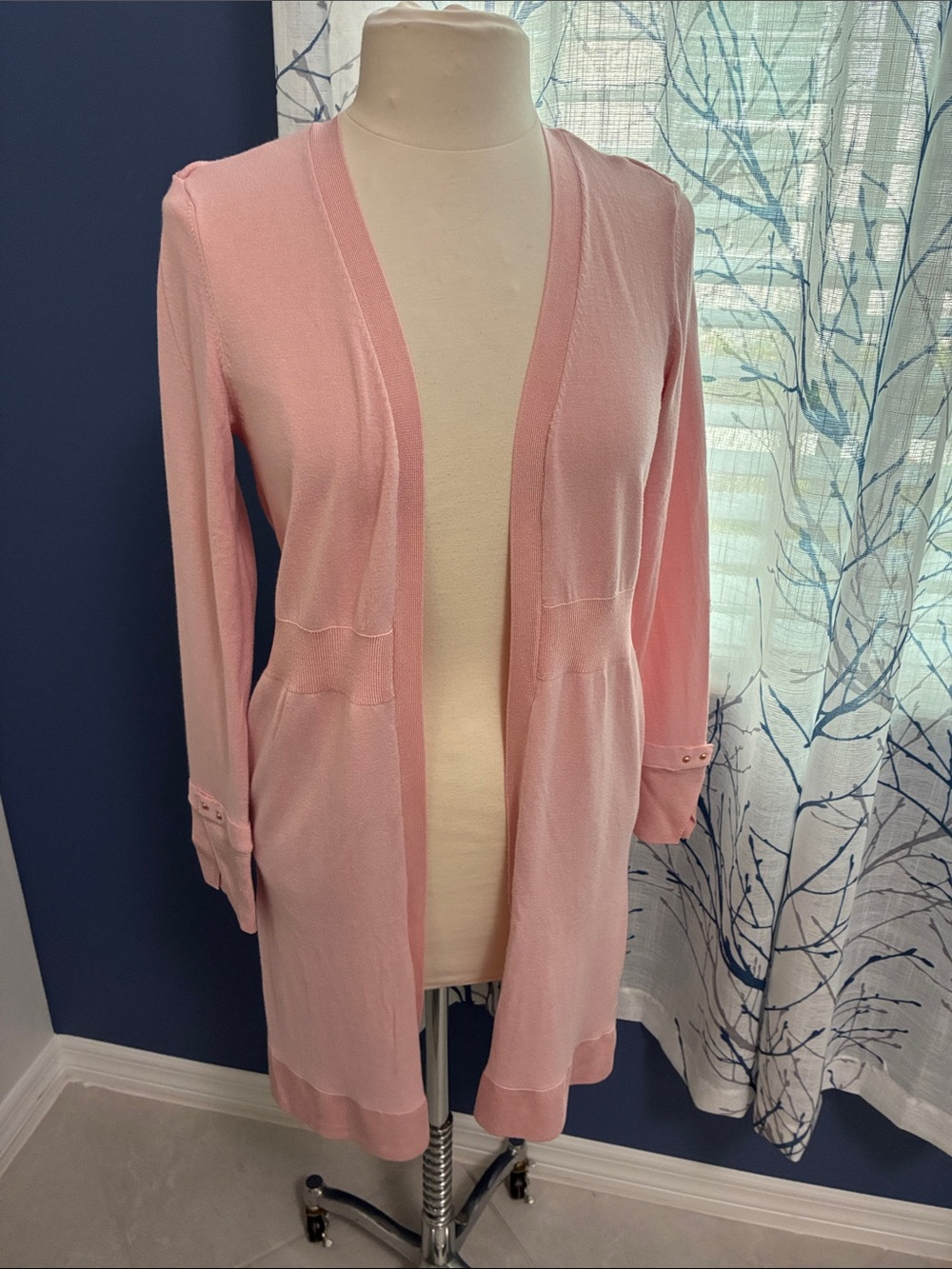 White House Black Market Light Pink Open-Front Long Sweater Cardigan